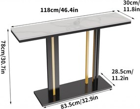 MAN7 - Masa Consola, 118 cm, masuta hol, living, dormitor - Negru - Auriu - Alb Imitatie de Marmura