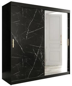 Dulap de haine 200 cm Marbelo T2 (mat negru + marmură neagră). 1064597