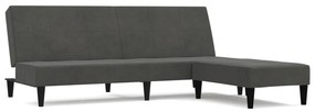 3121297 vidaXL Canapea extensibilă 2 locuri cu taburet, gri închis, microfibră