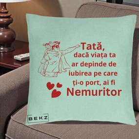 Cadou pentru Tata - Perna Personalizata Tata Nemuritor cu Fetita, 40x40 cm, Verde Menta, Husa Detasabila, Perna Inclusa, BEKZ®