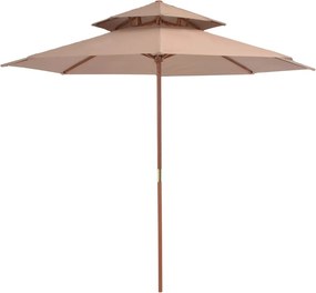 vidaXL Umbrelă de soare dublă, stâlp din lemn, 270 cm, gri taupe