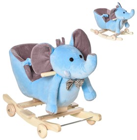 HOMCOM Balansoar pentru copii 18+ Luni cu Roți, Centură și Spătar, în Formă de Elefant,60x35x45 cm, Albastru | Aosom Romania