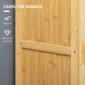 HOMCOM Dulap de Baie Subțire din Bambus, Dulăpior Economisire Spațiu cu 4 Rafturi și Ușă cu Lamele, Natural | Aosom Romania