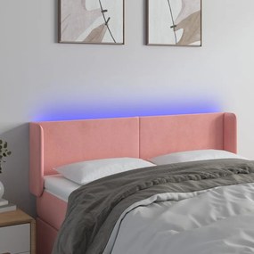 3123009 vidaXL Tăblie de pat cu LED, roz, 147x16x78/88 cm, catifea