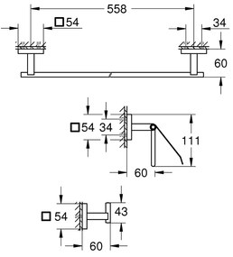 Pachet 3 in1 accesorii Grohe Start Cube, bara, agatatoare, suport hartie igienica, pe perete, metal, crom - 41124000