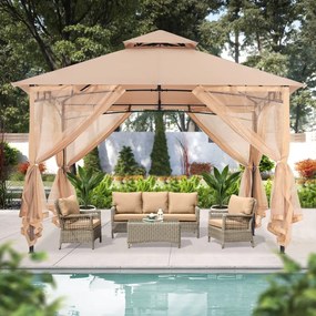 ABCCANOPY Foișor de gradina 3.3x3.3 m - Foișor exterior cu cadru din oțel și plasă de țânțari pentru gazon, curte, grădină, terasă, Bej