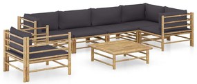 vidaXL Set mobilier de grădină cu perne gri închis, 7 piese, bambus