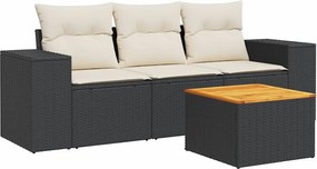 vidaXL Set mobilier de grădină cu perne, 4 piese, negru, poliratan