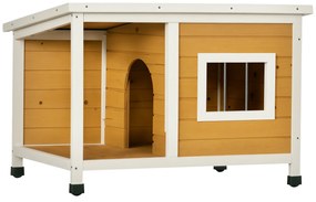 PawHut Cuib pentru câine la exterior casă pentru câine interioară din lemn cu acoperiș deschizător și fereastră 85,5L x 62l x 60H cm portocaliu | Aosom Romania