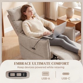 HOMCOM Fotoliu relax electric rotativ pentru adulți, fotoliu cu material aspect in și porturi de încărcare, bej | Aosom Romania