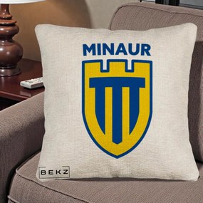 Perna Personalizata Minaur Baia Mare Fotbal, 40x40 cm, Bej Canapea, Husa Detasabila, Perna Inclusa, BEKZ®