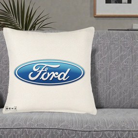 Perna Personalizata cu emblema Ford, 40x40 cm, Crem Reliefat, Husa Detasabila, Perna Inclusa, BEKZ®