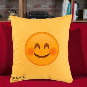 Perna Decorativa Emoji Fericit Roscat, 40x40 cm, Galben, Husa Detasabila, Perna Inclusa, BEKZ®