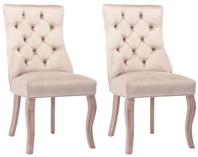 Set de 2 scaune tapițate pentru sufragerie din catifea cu spătar înalt matlasat cu nasturi, 51x47x97 cm, Bej
