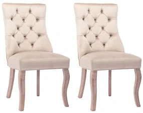 Set de 2 scaune tapițate pentru sufragerie din catifea cu spătar înalt matlasat cu nasturi, 51x47x97 cm, Bej