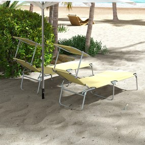 Outsunny Set de 2 Șezlonguri Pliabile cu Tetieră Reglabilă, Spătar Reglabil, Șezlonguri de Grădină din Material Oxford și Metal, pentru Plajă, Piscină, 187x58x36 cm, Bej | Aosom Romania