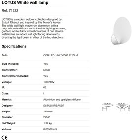 Aplica LED moderna de exterior ambientala IP65 LOTUS alba