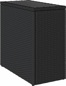vidaXL Masă laterală grădină blat sticlă negru 58x27,5x55 cm poliratan