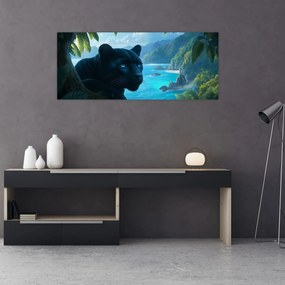 Tablou - Pantera neagră în junglă (120x50 cm)