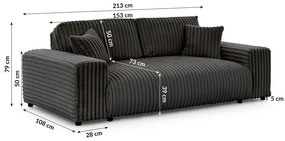 Canapea gri închis cu tapițerie din catifea reiată 213 cm Justin – Ropez