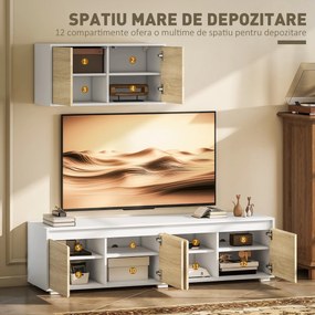 Set de 2 Piese pentru Televizor cu Dulap de Perete, Unitate de Divertisment Independenta pentru Televizoare, Natur HOMCOM | Aosom RO