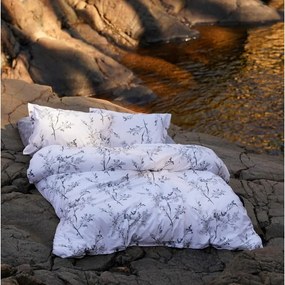 Lenjerie de pat albă-gri din bumbac ranforcé pentru pat dublu, extinsă 240x220 cm White Floral – Mila Home Luxury