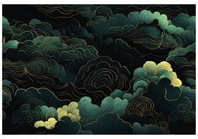 Tapet abstracție unică în verde-auriu