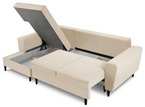 Colțar bej extensibil, cu spațiu de depozitare cu tapițerie din catifea reiată (cu colț pe partea stângă, cu șezlong) Kyoto – Cosmopolitan Design