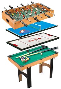 Masă de joc 4 în 1 pentru foosball, ping-pong, biliard și air hockey