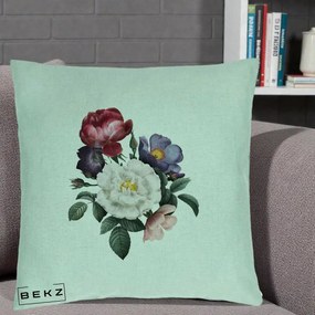 Perna Decorativa Buchet Trandafiri Bujori Botanical, 40x40 cm, Verde Menta, Husa Detasabila, Perna Inclusa, BEKZ®