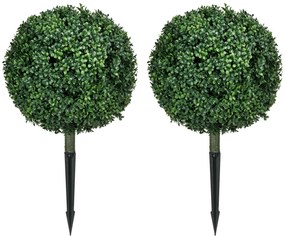 HOMCOM Buxus artificial set de 2, realist, rezistent la intemperii, ușor de întreținut, 70 cm | Aosom Romania