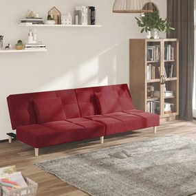 337424 vidaXL Canapea extensibilă cu 2 locuri, 2 perne, roșu vin, textil