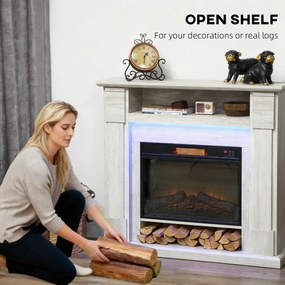 HOMCOM Șemineu Electric 1800W Reglabil cu Flacără 3D, Raft, Timer și Telecomandă, 105x27x97 cm, culoare Lemn | Aosom Romania