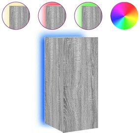 vidaXL Comodă TV de perete cu lumini LED, gri sonoma, 30,5x35x70 cm