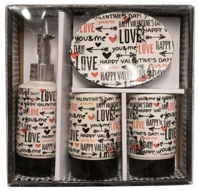 Set 4 accesorii baie, model LOVE, dozator sapun 300 ml