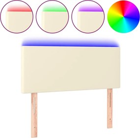 vidaXL Tăblie de pat cu LED, crem, 80x5x78/88 cm, piele ecologică
