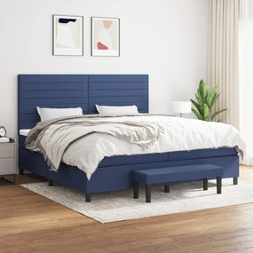 vidaXL Pat box spring cu saltea, albastru, 200x200 cm, textil