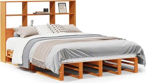 vidaXL Pat cu bibliotecă fără saltea maro ceruit 120x190 cm lemn masiv