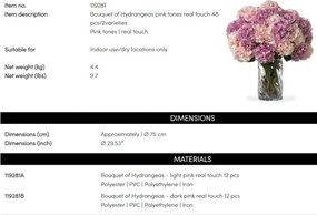 Buchet artificial LUX din 48 de hortensii roz, Hydrangeas