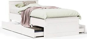 vidaXL Cadru pat fără saltea/cu tăblie, alb, 90x200 cm, lemn masiv pin