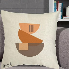 Perna Decorativa Geometric Bauhaus Boluri Portocaliu, 40x40 cm, Ecru, Husa Detasabila, Perna Inclusa, BEKZ®