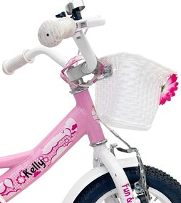 Bicicletă pentru copii cu roți auxiliare, bară de ghidare, coș și clopoțel 12 – pre deti od 2,5 do 4 rokov