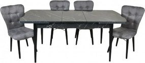 Set masa extensibila cu 6 scaune tapitate Homs cristal  negru-gri 170 x 80 cm