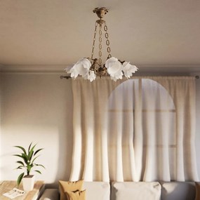 Candelabru 6 brate din alama cu abajur din sticla Putti