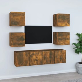 3120239 vidaXL Set dulapuri TV, 6 piese, stejar fumuriu, lemn prelucrat