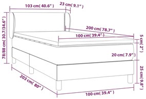 Pat box spring cu saltea, gri, 100x200 cm, piele ecologica Gri, 100 x 200 cm, Culoare unica si cuie de tapiterie