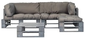 275312 vidaXL Set mobilier de grădină din paleți cu perne gri, 4 piese, lemn