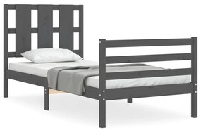 3194103 vidaXL Cadru de pat cu tăblie, gri, 90x200 cm, lemn masiv