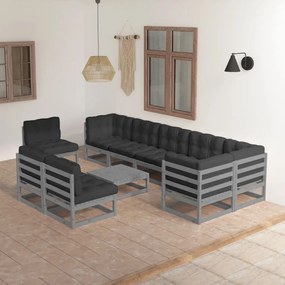 3076691 vidaXL Set mobilier de grădină cu perne, 10 piese, lemn masiv de pin