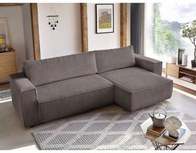 Colțar maro închis extensibil cu tapițerie din catifea reiată (cu colț variabil) Nihad – Bobochic Paris